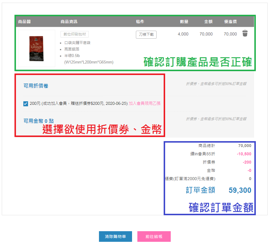 6.確認訂購產品跟金額
